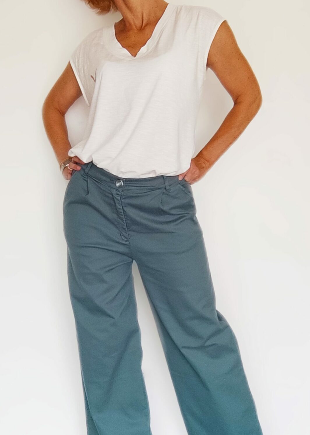 Pantalon coton large vert Pan