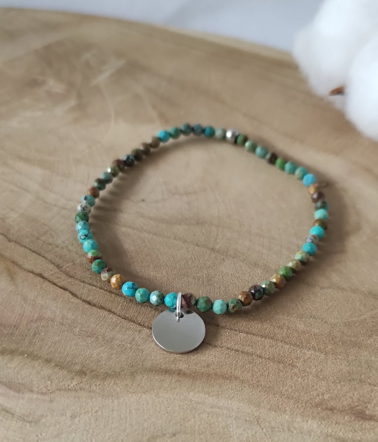 bracelet élastique Déba création turquoise sequin argenté (fabrication et création françaises)